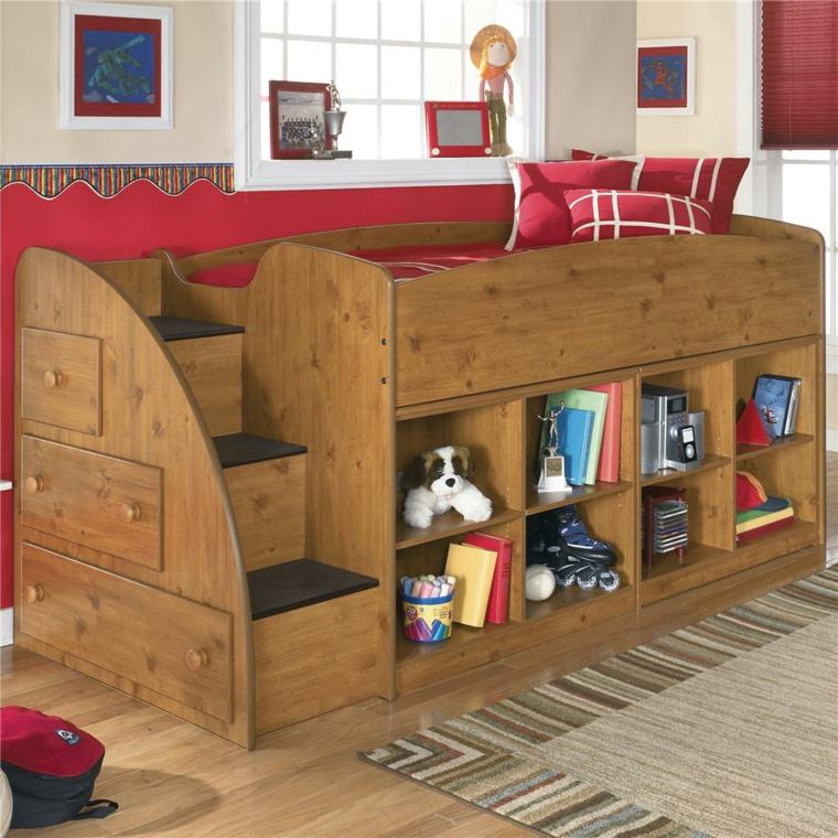 meuble gain de place lit étagères escalier chambre enfant