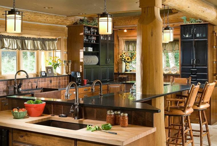 design intérieur cuisine cuivre bois moderne idée plan de travail ilot