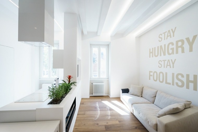 petit appartement design salon canapé cuisine ouverte