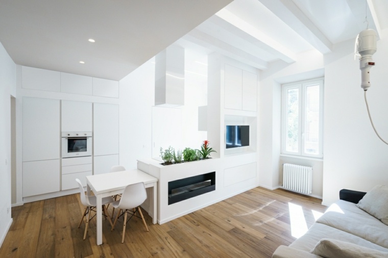 petit appartement ouvert design intérieur minimaliste cuisine 