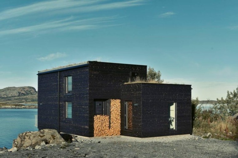petite maison en bois ultra moderne en Norvège vue derrière