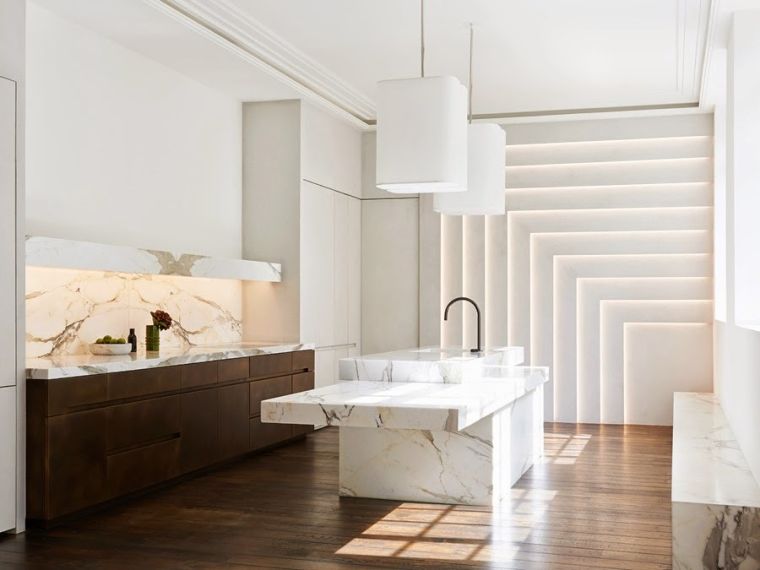 plan travail cuisine moderne marbre meuble design bois