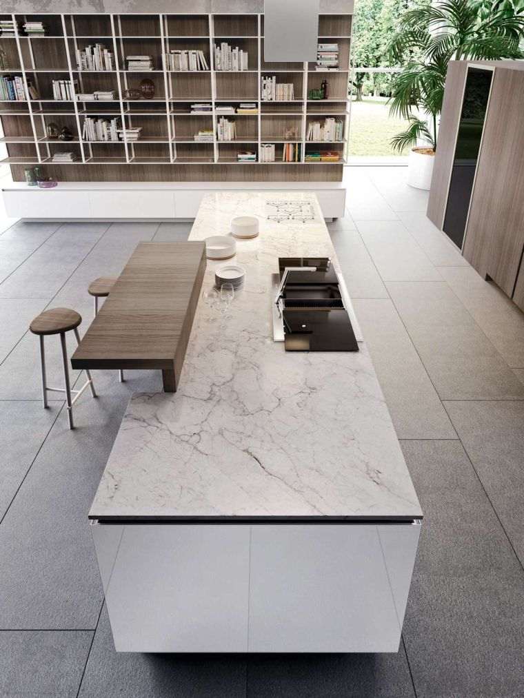 plan de travail cuisine moderne ilot marbre