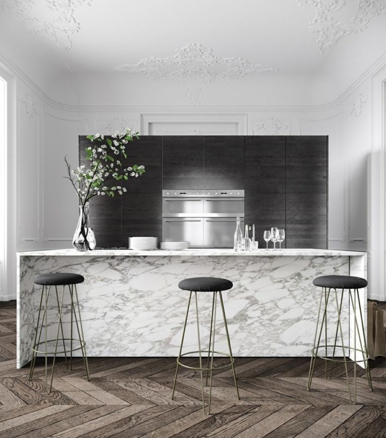marbre plan de travail cuisine moderne mobilier blanc et noir