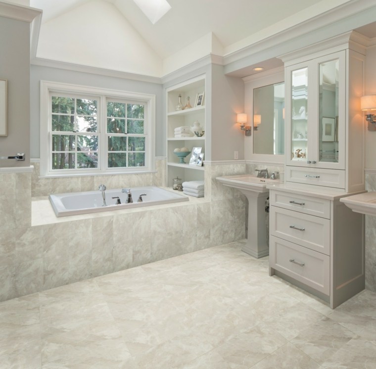 salle de bain taupe et blanc marbre luxe