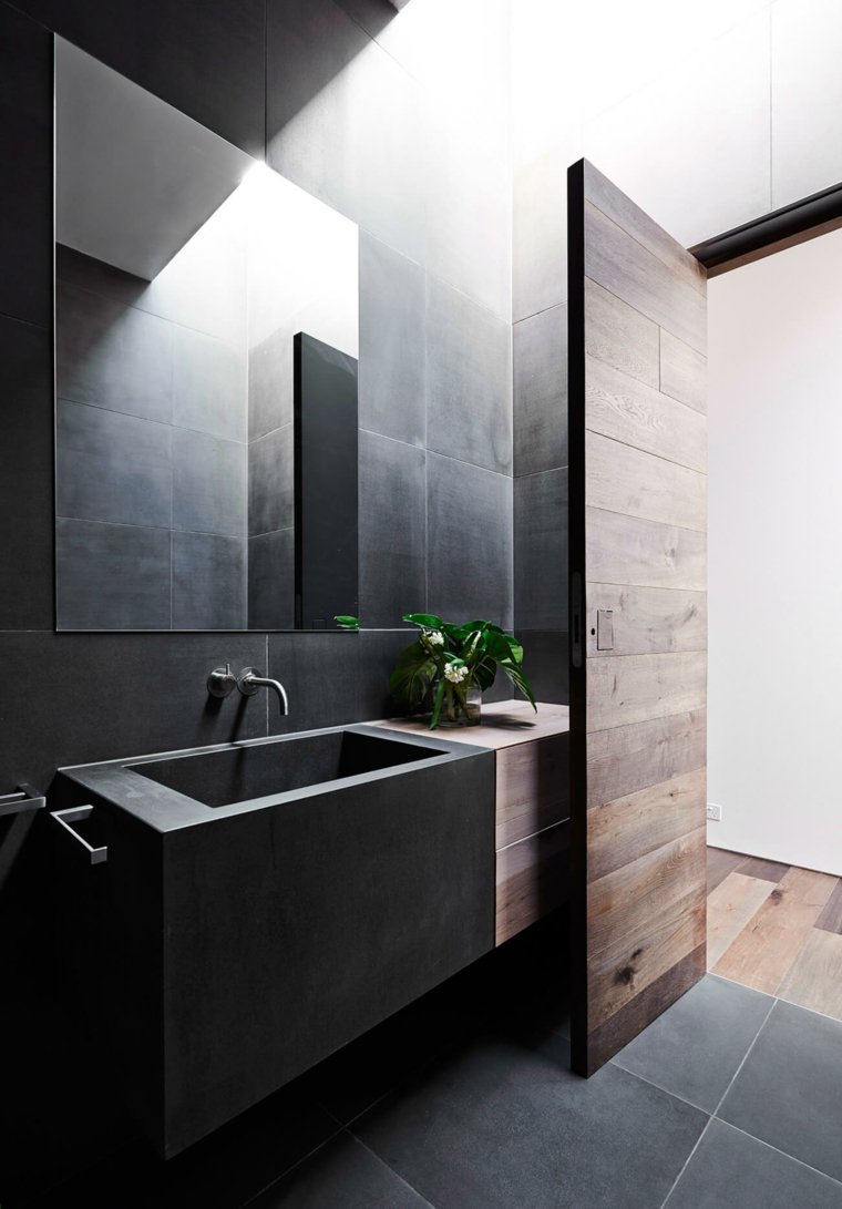design contemporain moderne béton bois salle de bains vasque idée 