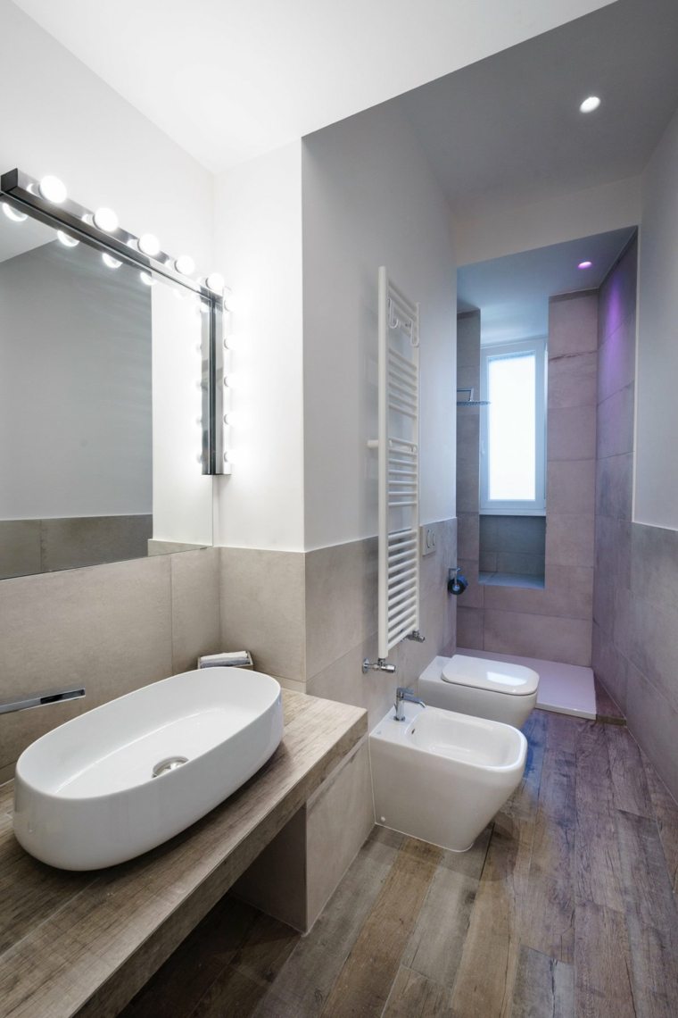 idée salle de bains bois design toilettes suspendues