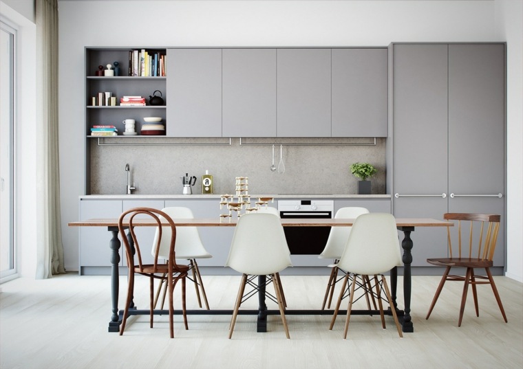 cuisine en gris design intérieur ouvert salle à manger meubles