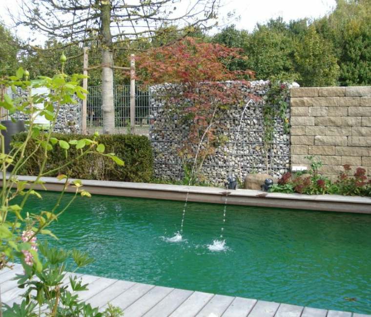 tendance gabion decoration piscine mur pierre fontaine
