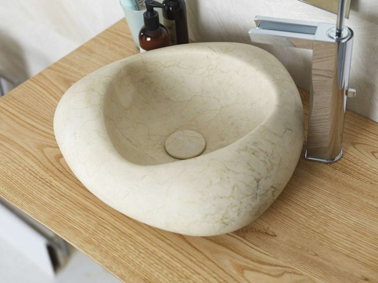 design intérieur moderne vasque bois lavabo pierre naturelle 