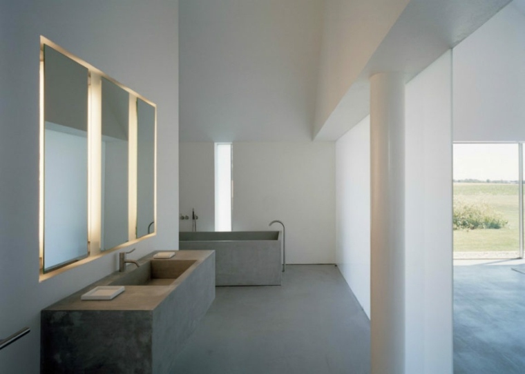 bande lumineuse luminaire led salle de bain béton vasque eclairage integre moderne