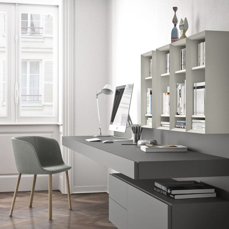 bureau gris table murale meuble haut moderne