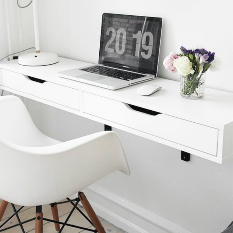 table suspendue tiroirs petit espace deco meuble bureau blanc