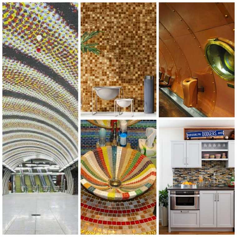 carrelage métro futuriste mosaïque couleurs cuivre