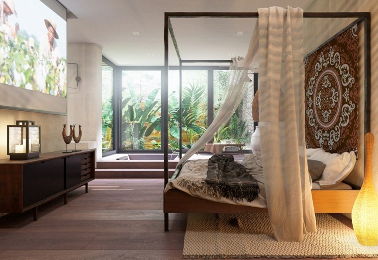 chambre à coucher moderne design lit cadre voile tapis de sol