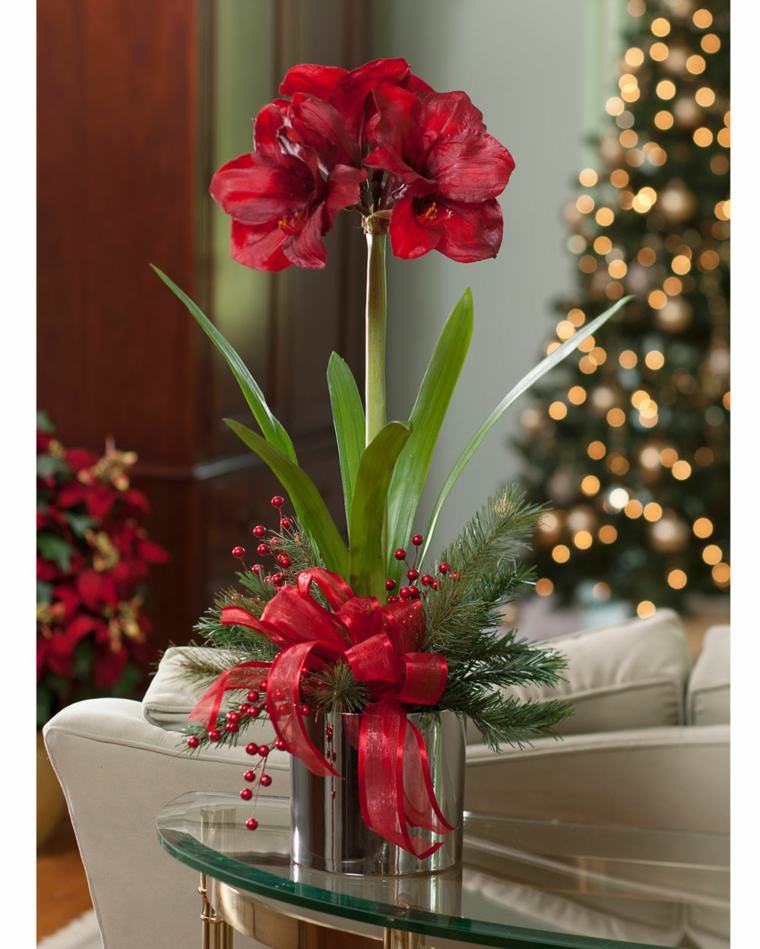 composition florale noël table basse vase interieur rouge et vert