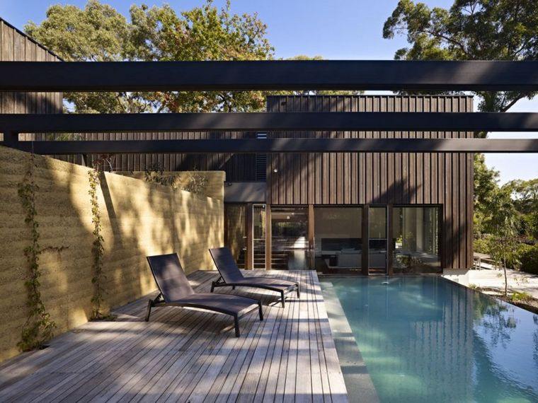 couloirs de nage piscine exterieur pergola moderne terrasse bois