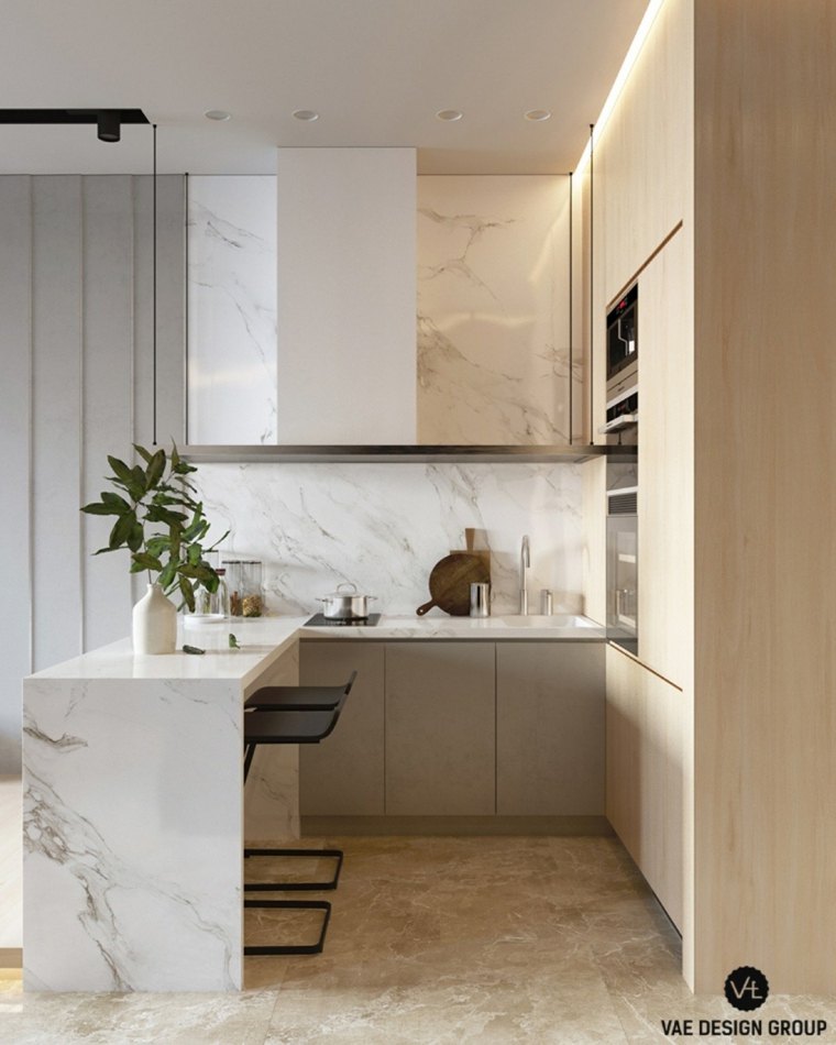 design cuisine marbre idée intérieur appartement aménager petit espace