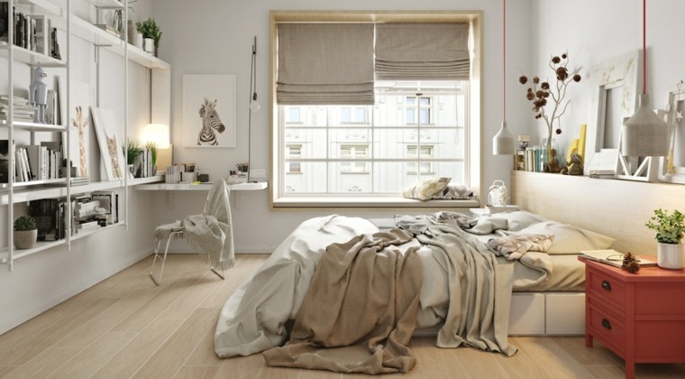 chambre à coucher couleur beige idée lit design luminaire suspension