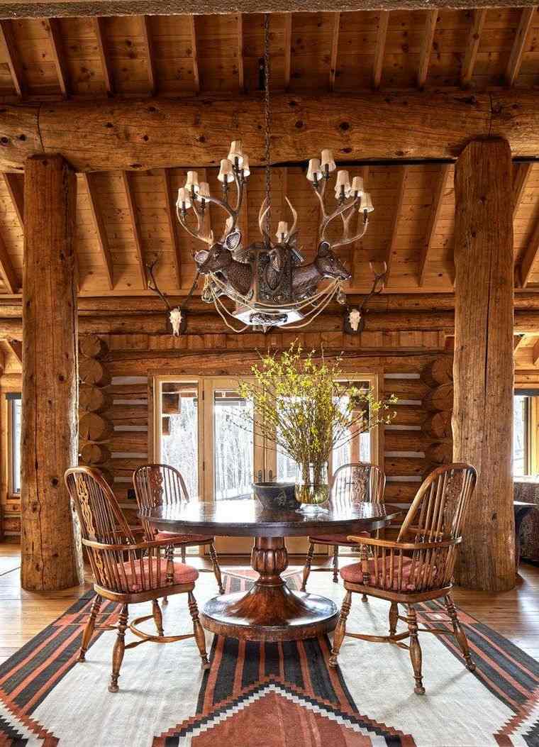 idee de decoration chalet coin repas vintage chaises bois table ronde