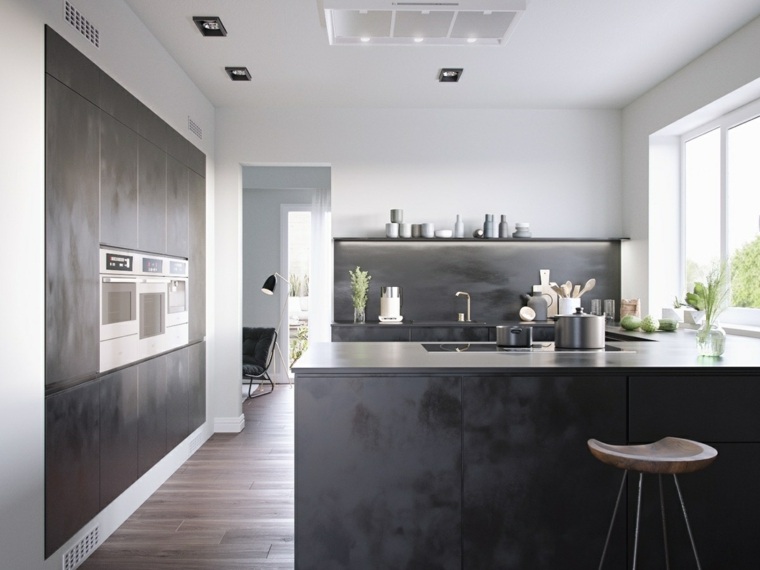 design intérieur moderne idée bar cuisine noir mat