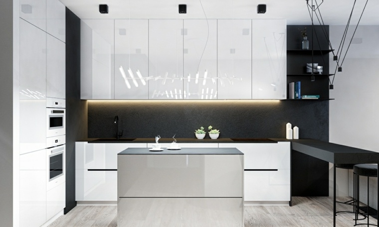 idée design cuisine tendance moderne armoires cuisines blanches laquée