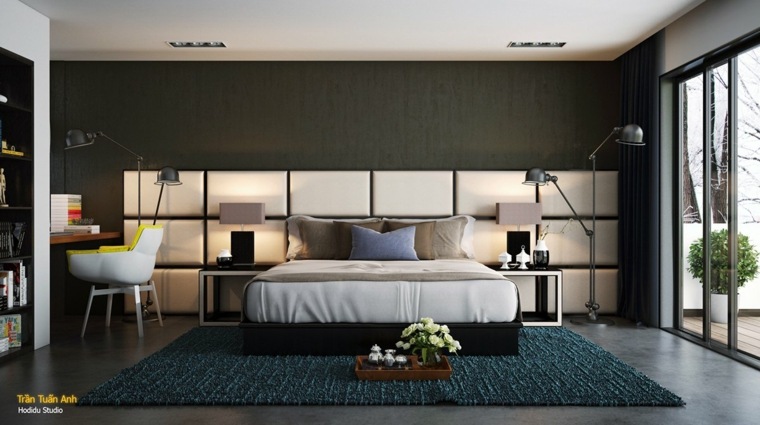 design intérieur moderne idée chambre à coucher tapis de sol tête de lit lumineuse