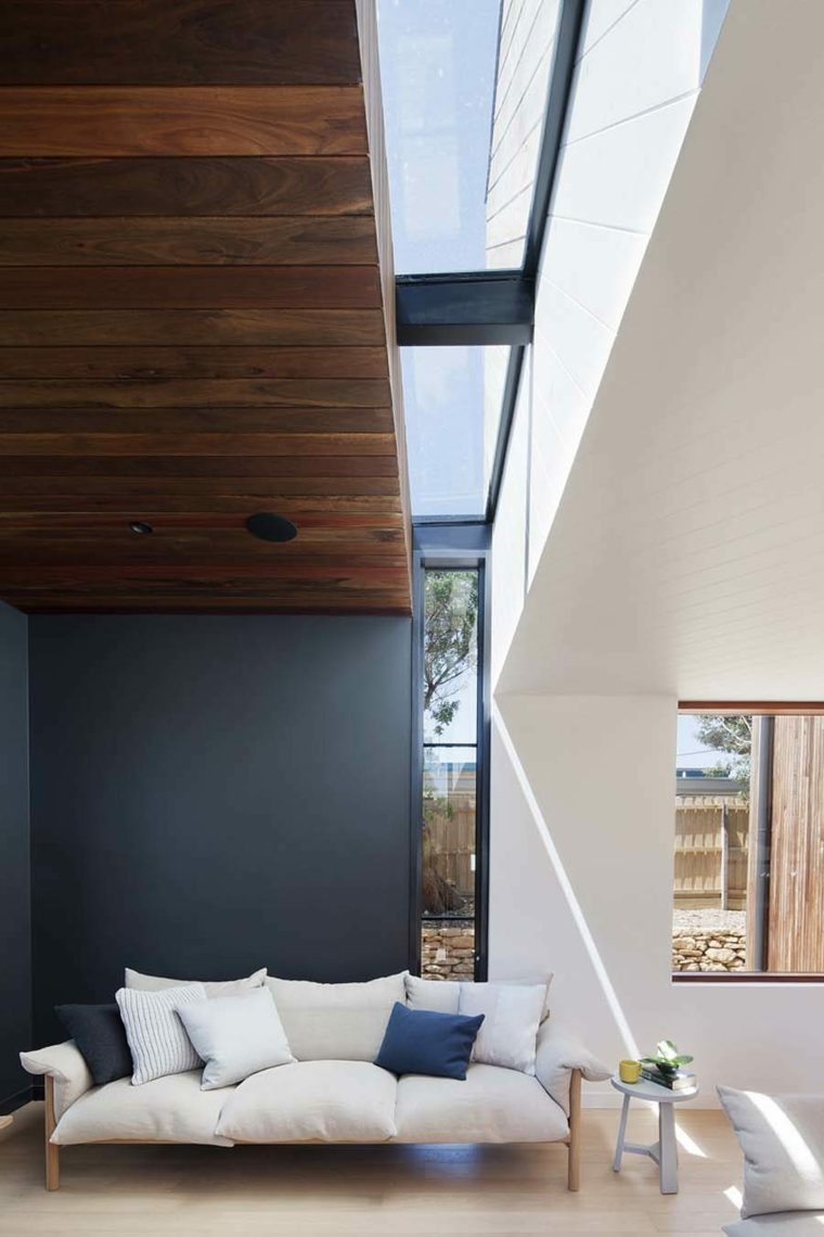 fenetre de toit vitre bandeau vertical idee deco salon contemporain