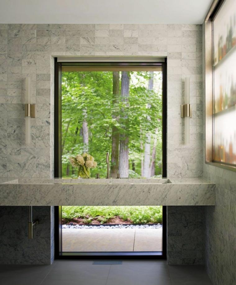 fenetre salle de bain contemporaine luminaire design vasque marbre