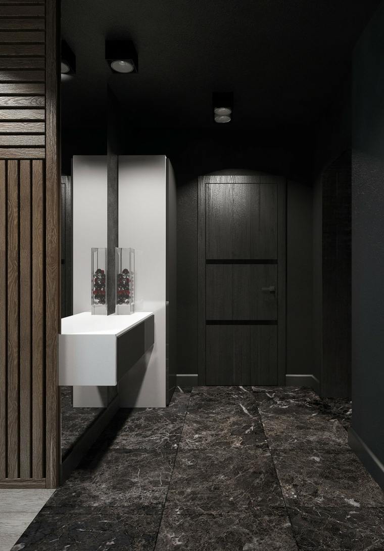 salle de bain noir design idée marbre déco mur évier