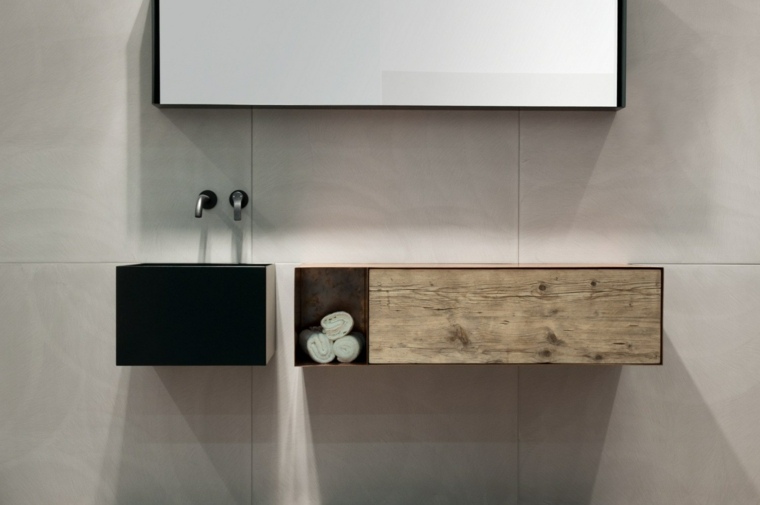 design moderne lavabo bois salle de bains miroir idée