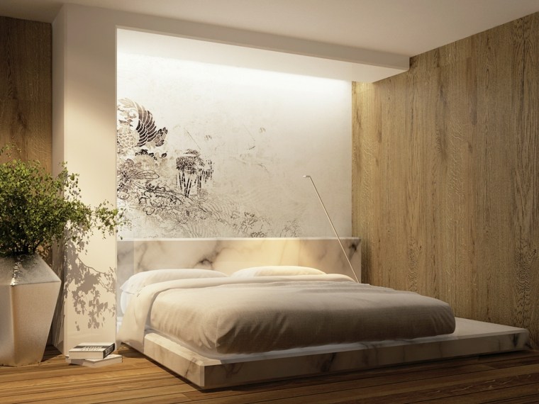 lit au sol chambre bois dessins déco style japonais