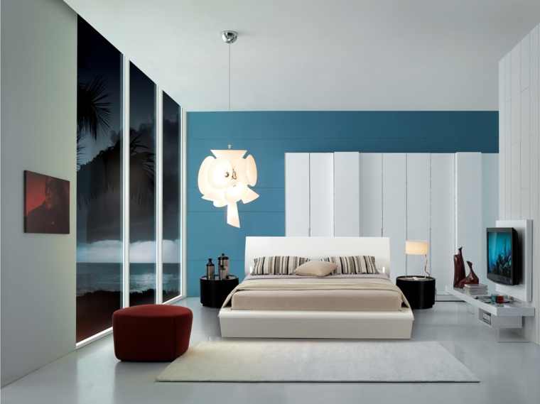lit par terre chambre luxueuse blanc bleu
