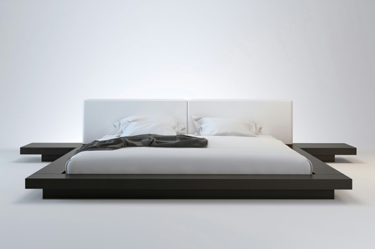 lit sur cadre bois bas minimaliste élégant