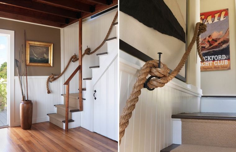 decoration d'escalier style marin main courante corde