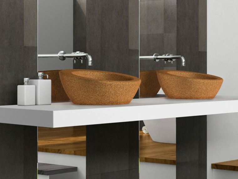 vasque en liège design idée salle de bains moderne plan de travail