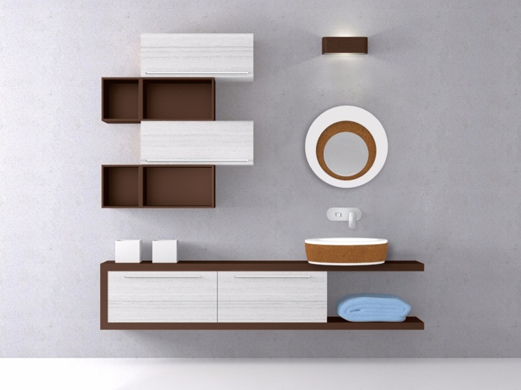 salle de bains design vasuqe liège mobilier salle de bains miroir rond idée meubles bois