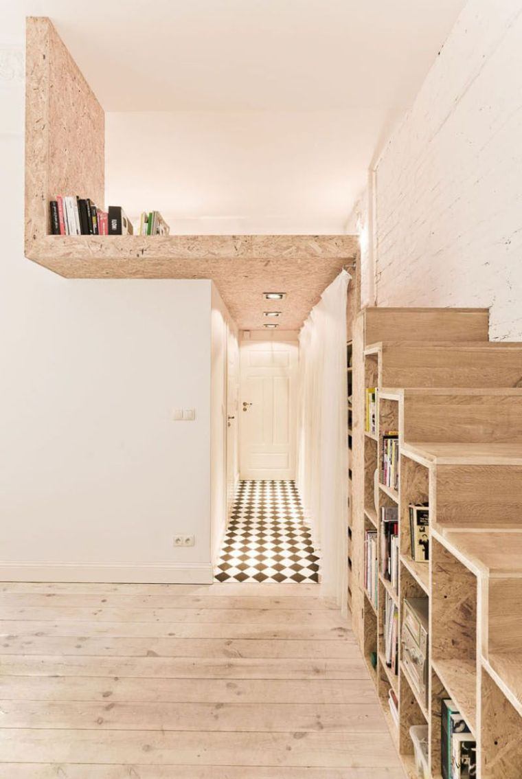 petit escalier design bois interieur amenagement studio petit appartement