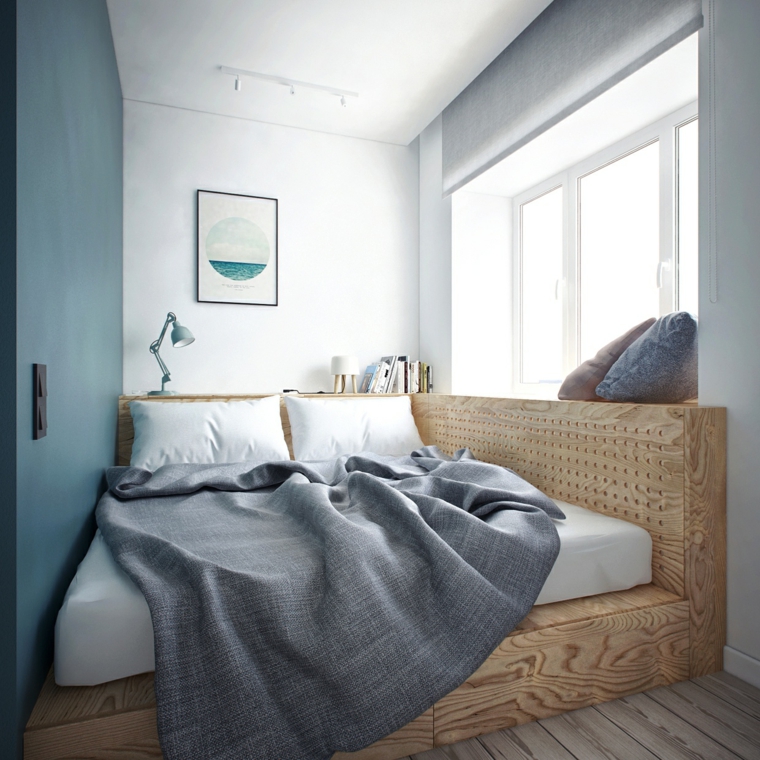 design intérieur chambre à coucher moderne cadre lit bois idée étagères