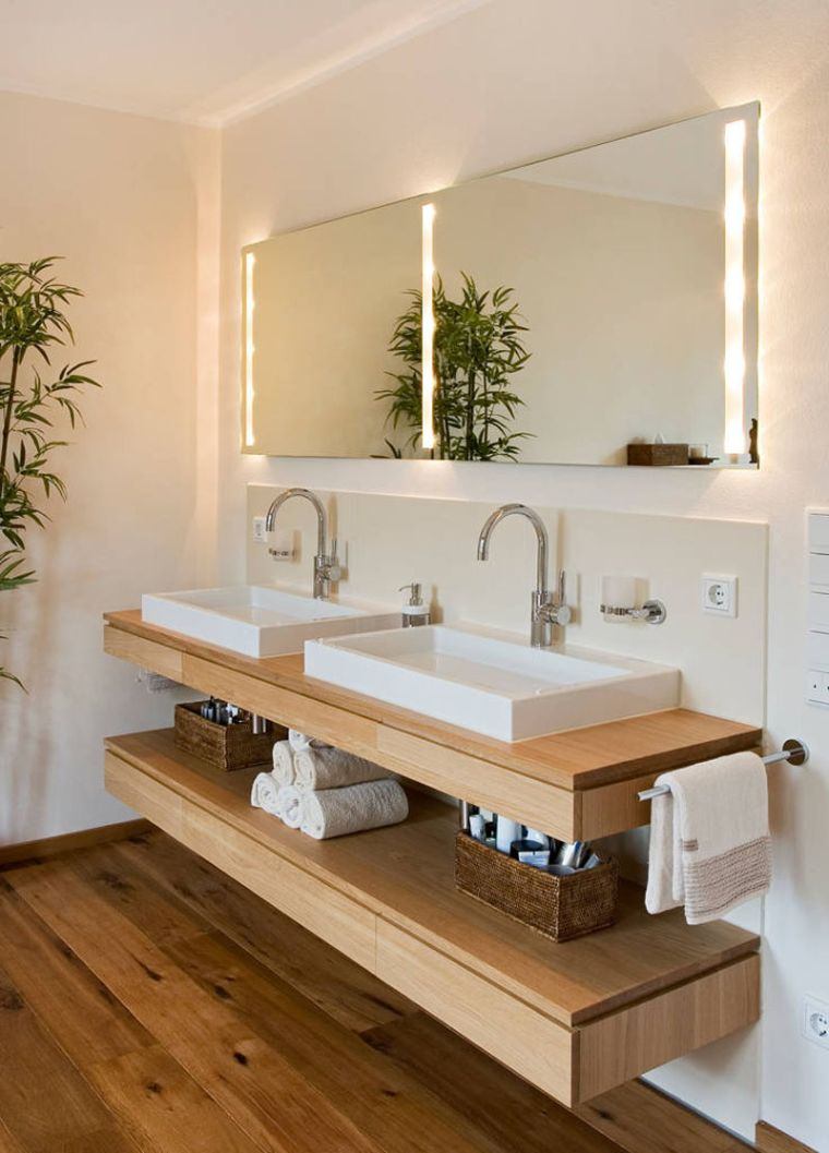 petits meubles etageres suspendues vasque bois deco salle de bain