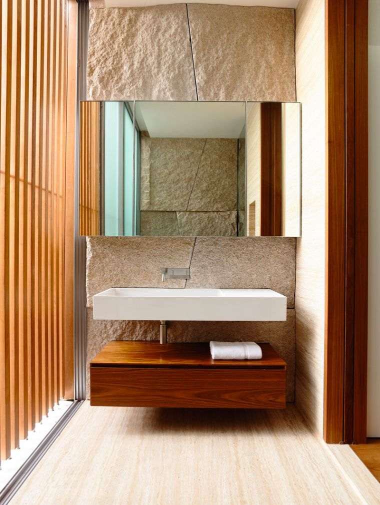 petits meubles bois rangement suspendu sous vasque salle-de-bain design moderne