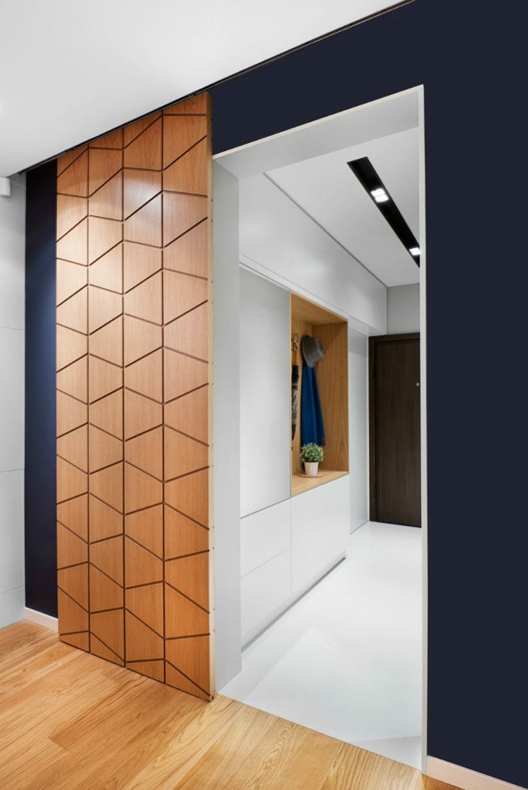 porte intérieur design gain de place modele coulissant bois motif geometrique