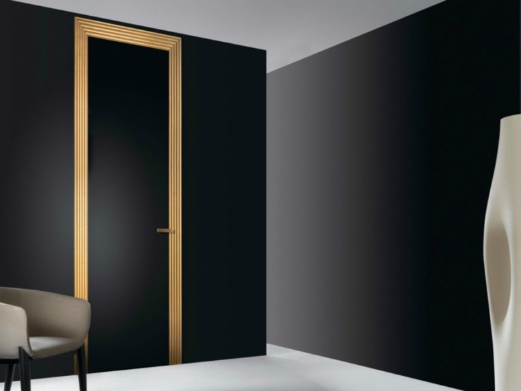 porte interieure moderne noire cadre or decoration luxe maison design moderne