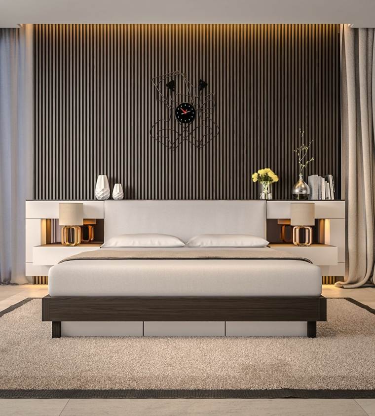 design intérieur chambre à coucher idée moderne lit cadre bois