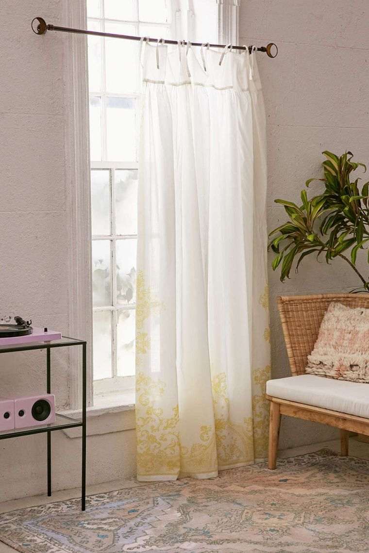 rideau exotique blanc transparent maroc motif jaune