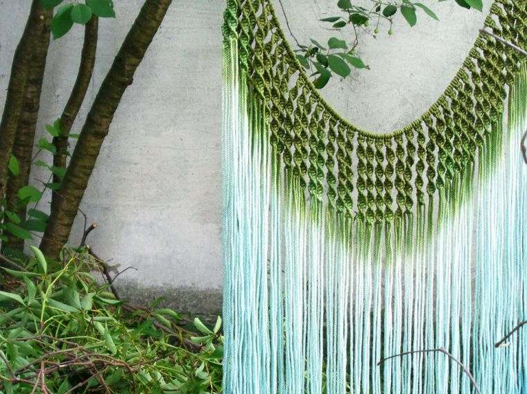 rideau crochet objet deco fait main rideaux vert separation piece