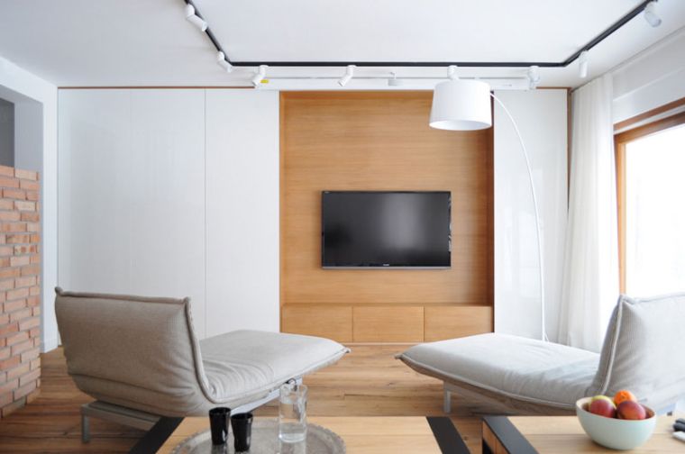 support écran télé mural meuble salle de sejour parement mural bois