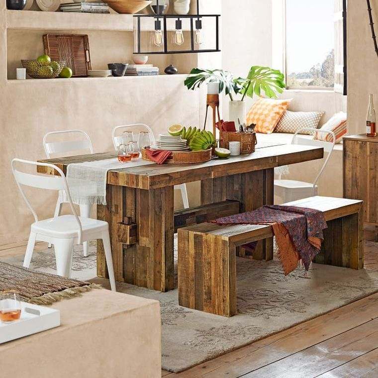 table salle à manger bois massif interieur avec bancs tables a manger
