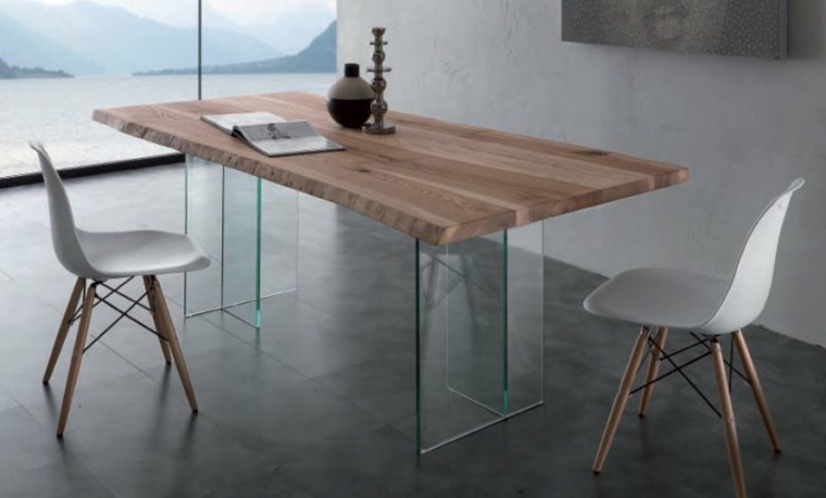 table bois et verre plateau rectangulaire meuble design moderne salle à manger bureau