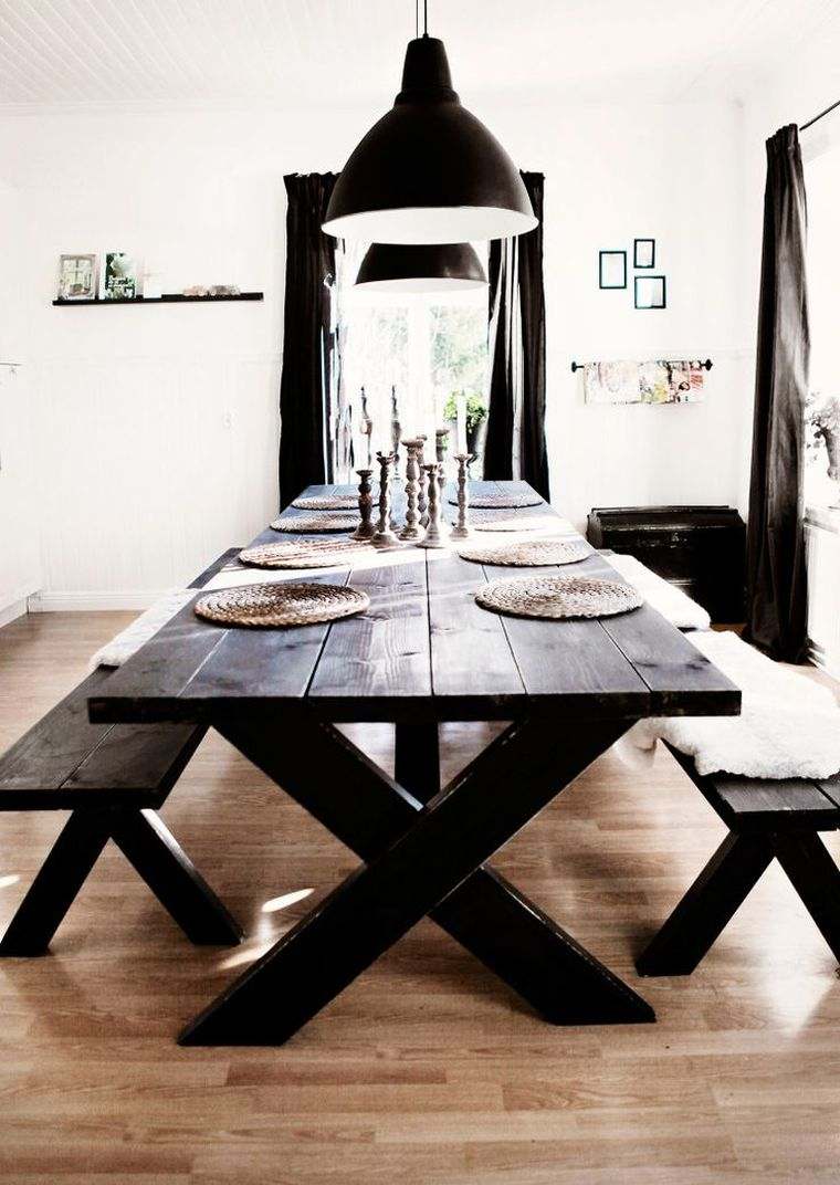 table picnic noire bancs decoration naturelle idee salle a manger